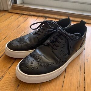 Cole Haan Black Leather Wingtip Sneakers with White Sole